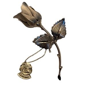 Vintage Silver Tone Rose Brooch